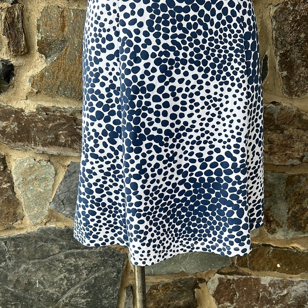 Mahi Gold Navy & White Polka Dot Sleeveless Fit & Flare Dress | Size S - Picture 3 of 8